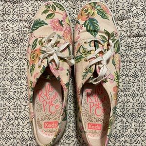 Keds x Rifle Paper Company Pink Floral Lace Up Sneaker Tennis Shoes Size 9